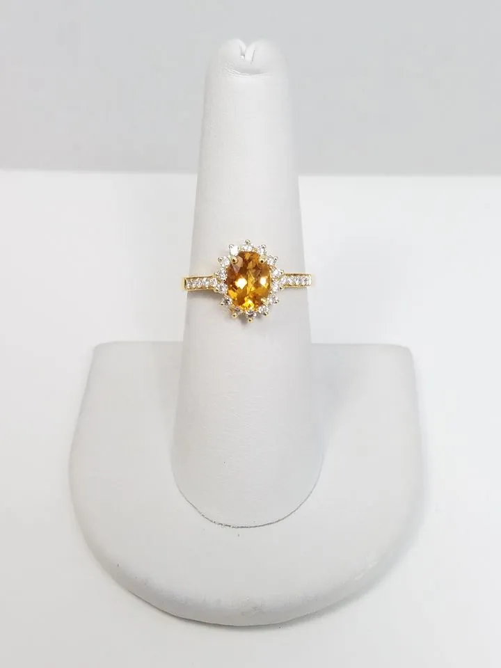 Golden Natural Citrine   Diamond 18k Yellow Gold Ring