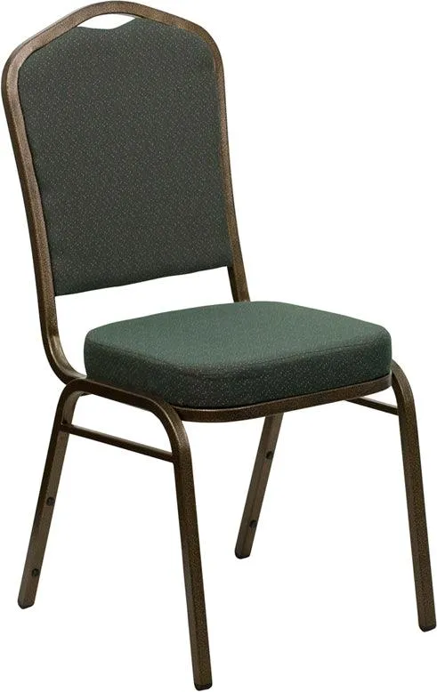 Green Patterned Fabric Stacking Banquet Chair, Gold Frame