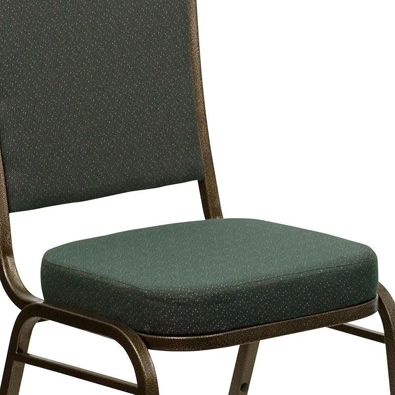 Green Patterned Fabric Stacking Banquet Chair, Gold Frame