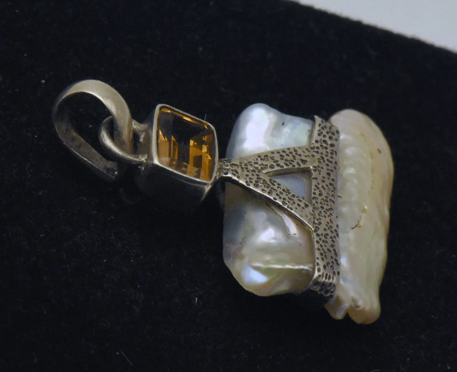 Handmade Keshi Pearl and Citrine Sterling Silver Pendant