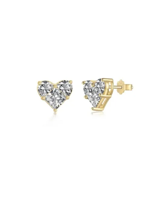 Heart Stud Earrings 925 Sterling Silver Zircon Pink Heart Statement Luxury Jewelry