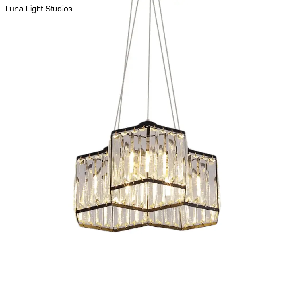 Hexagon Clear K9 Crystal Chandelier with 3/4 Pendant Lights, Elegant Black Ceiling Fixture