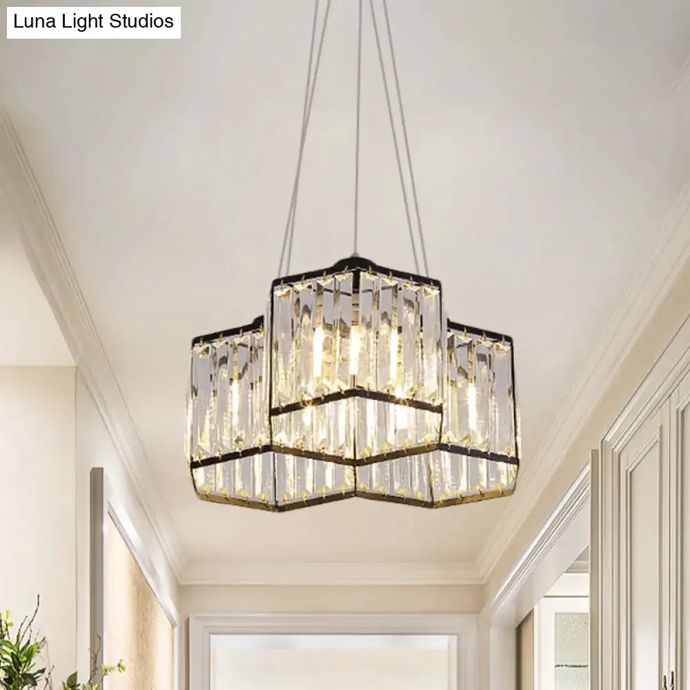 Hexagon Clear K9 Crystal Chandelier with 3/4 Pendant Lights, Elegant Black Ceiling Fixture