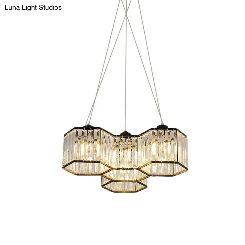 Hexagon Clear K9 Crystal Chandelier with 3/4 Pendant Lights, Elegant Black Ceiling Fixture