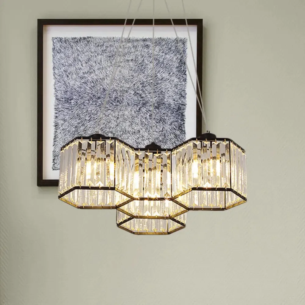 Hexagon Clear K9 Crystal Chandelier with 3/4 Pendant Lights, Elegant Black Ceiling Fixture