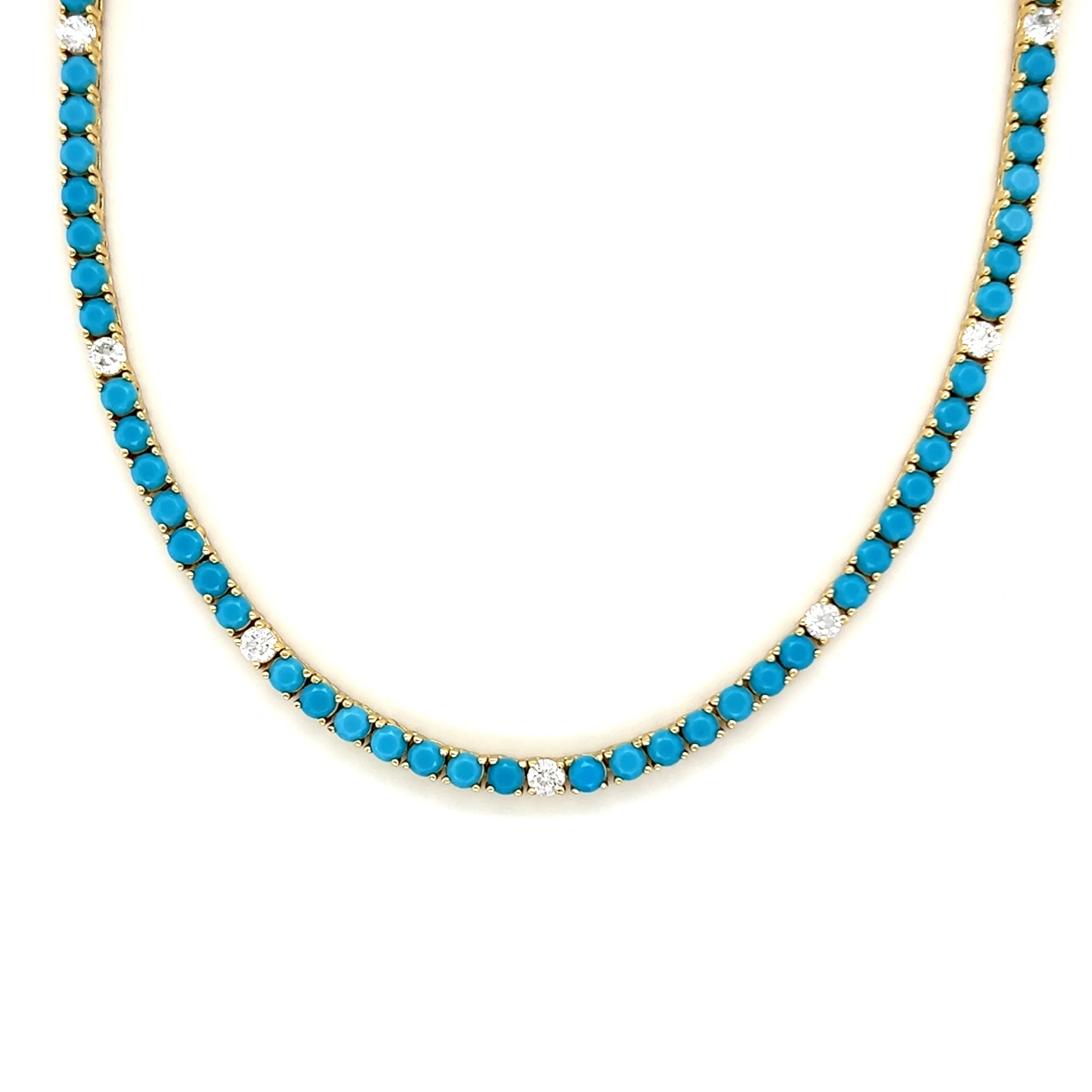 Ibiza Turquoise   Clear CZ’s 4 Prong Tennis Necklace