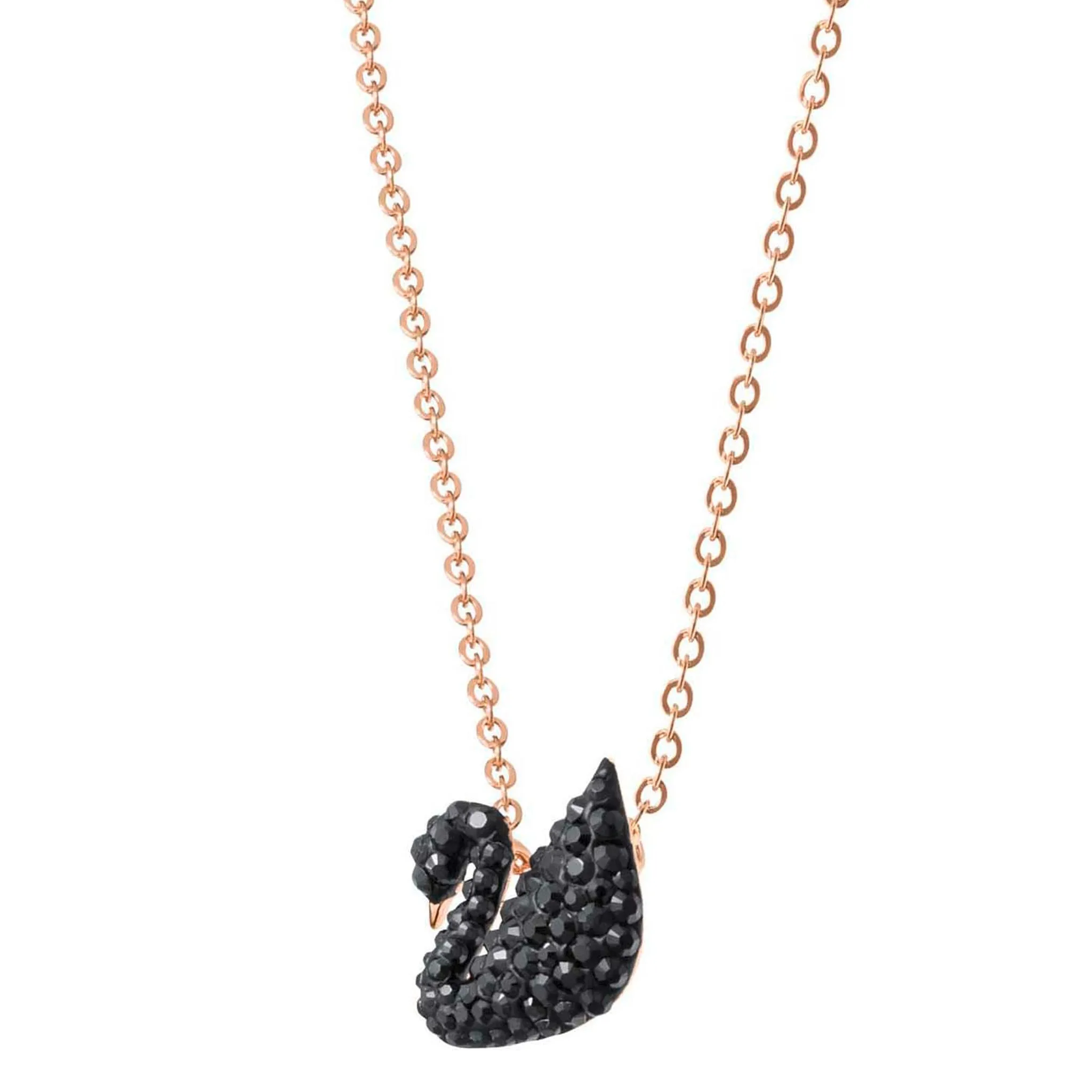 Iconic Swan Pendant Black, Rose-gold tone plated Brass Swarovski Zirconia Brass Pendant Set