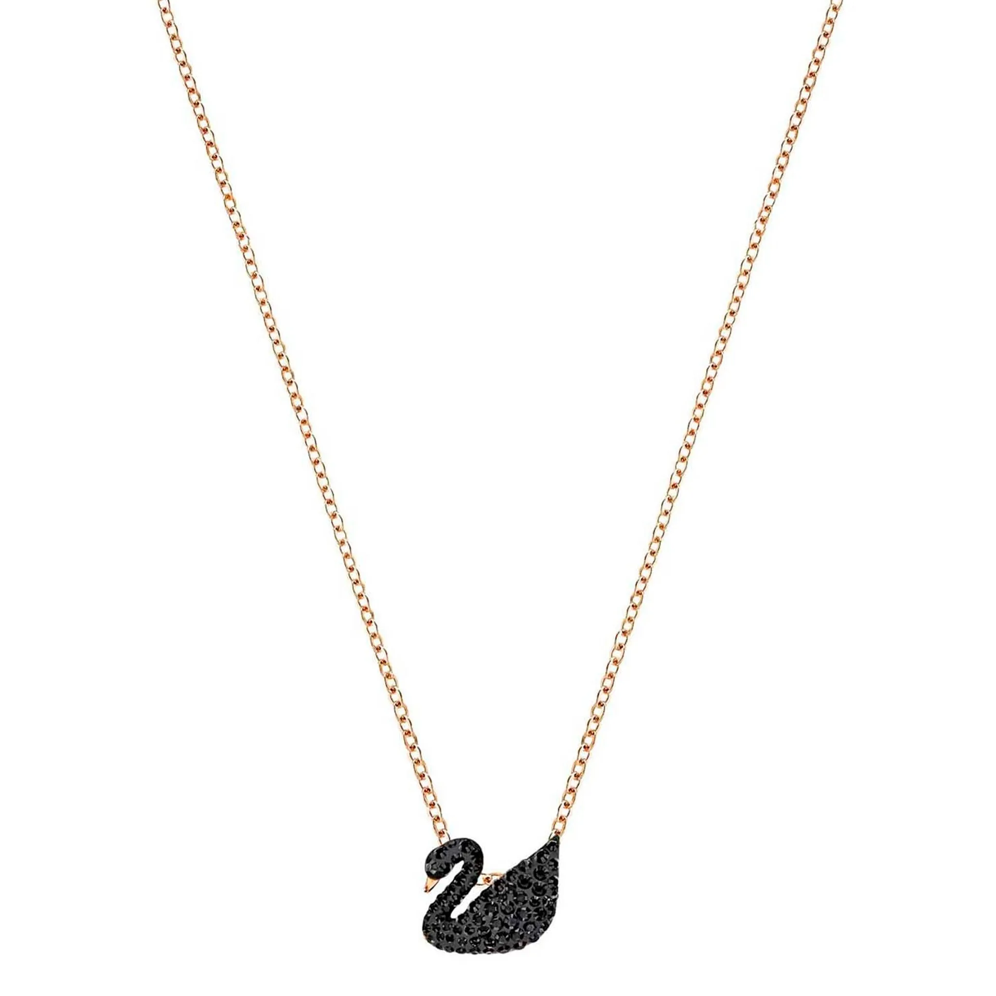 Iconic Swan Pendant Black, Rose-gold tone plated Brass Swarovski Zirconia Brass Pendant Set