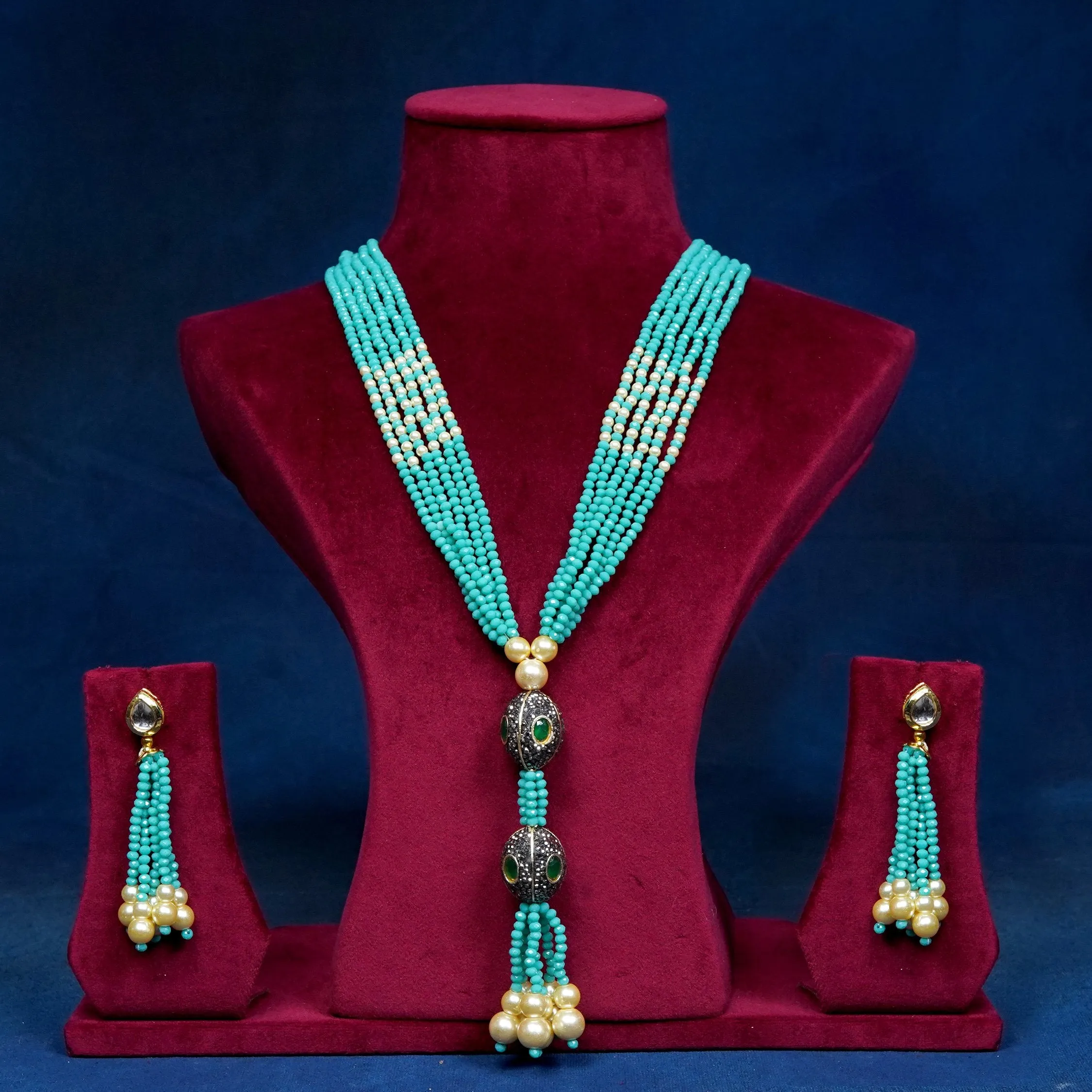 Imeora Designer Turquoise Multiline Necklace Set