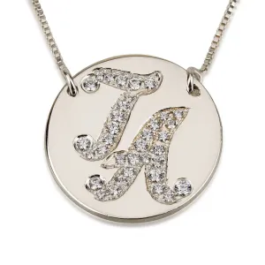 Initial Disc Necklace with Cubic Zirconia - Sterling Silver