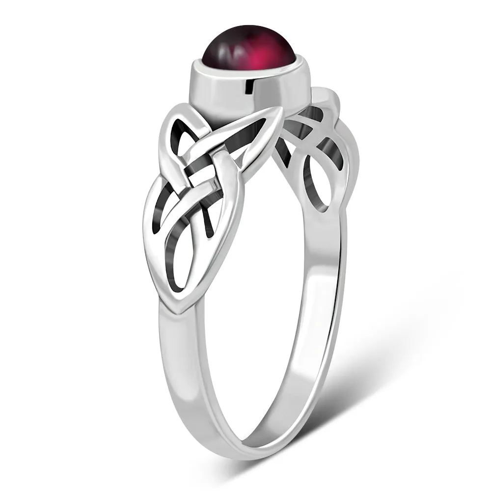 Irish Gaelic Celtic Knot 925 Sterling Silver Ring With Garnet Stone