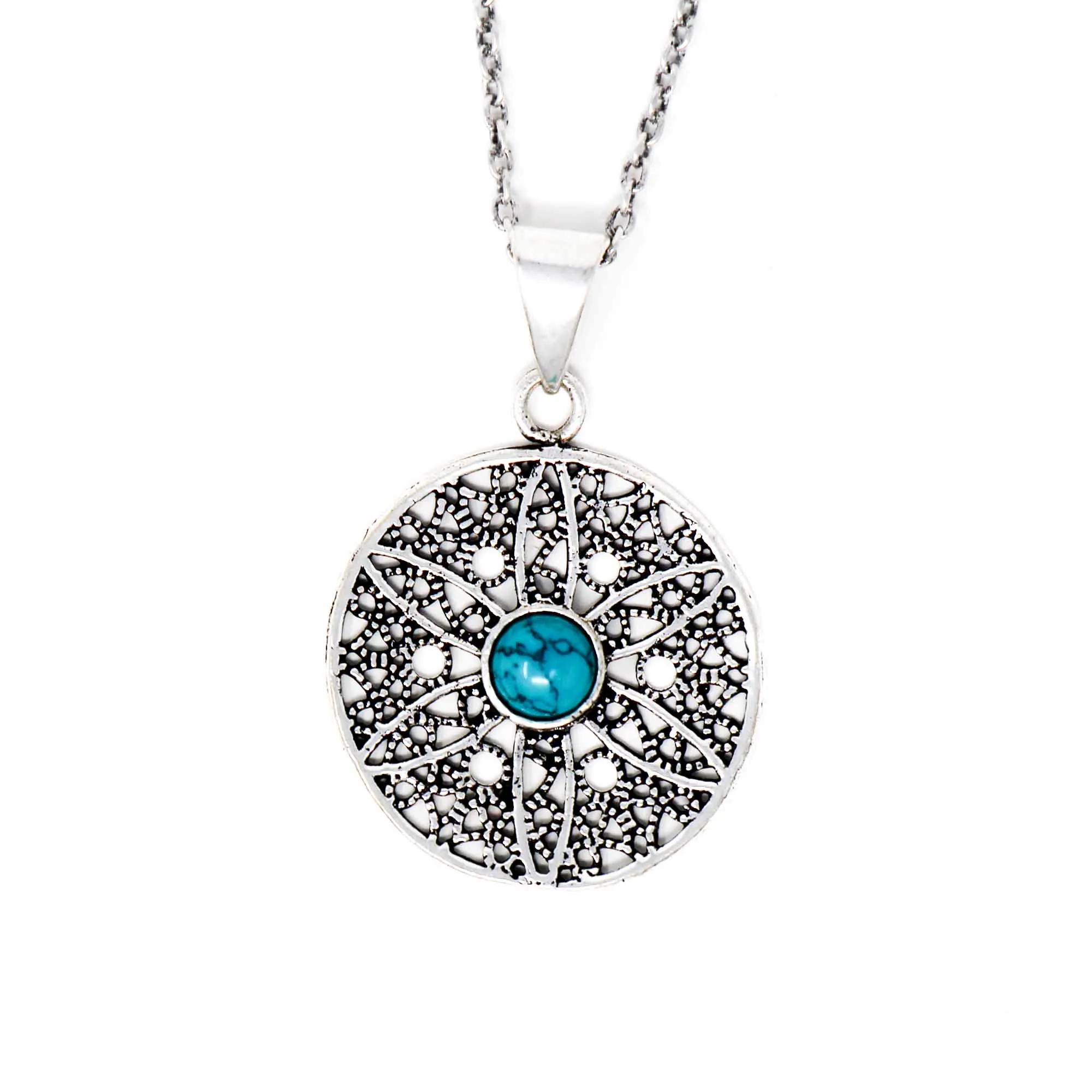 Jali Floral Turquoise Pendant Brass Necklace