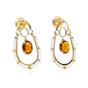 JENNY LIN 14K YELLOW GOLD CITRINE AND PEARL CHANDELIER EARRINGS