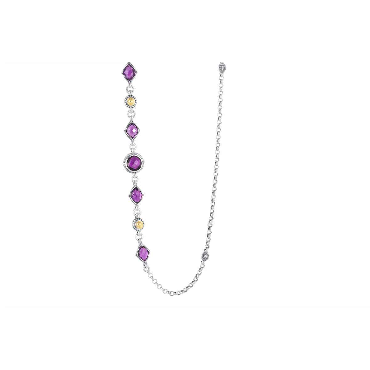 Konstantino Anthos Silver and 18K Gold Purple Spinel Station Necklace