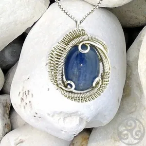 Kyanite Wire Wrapped Silver Mini Pendant