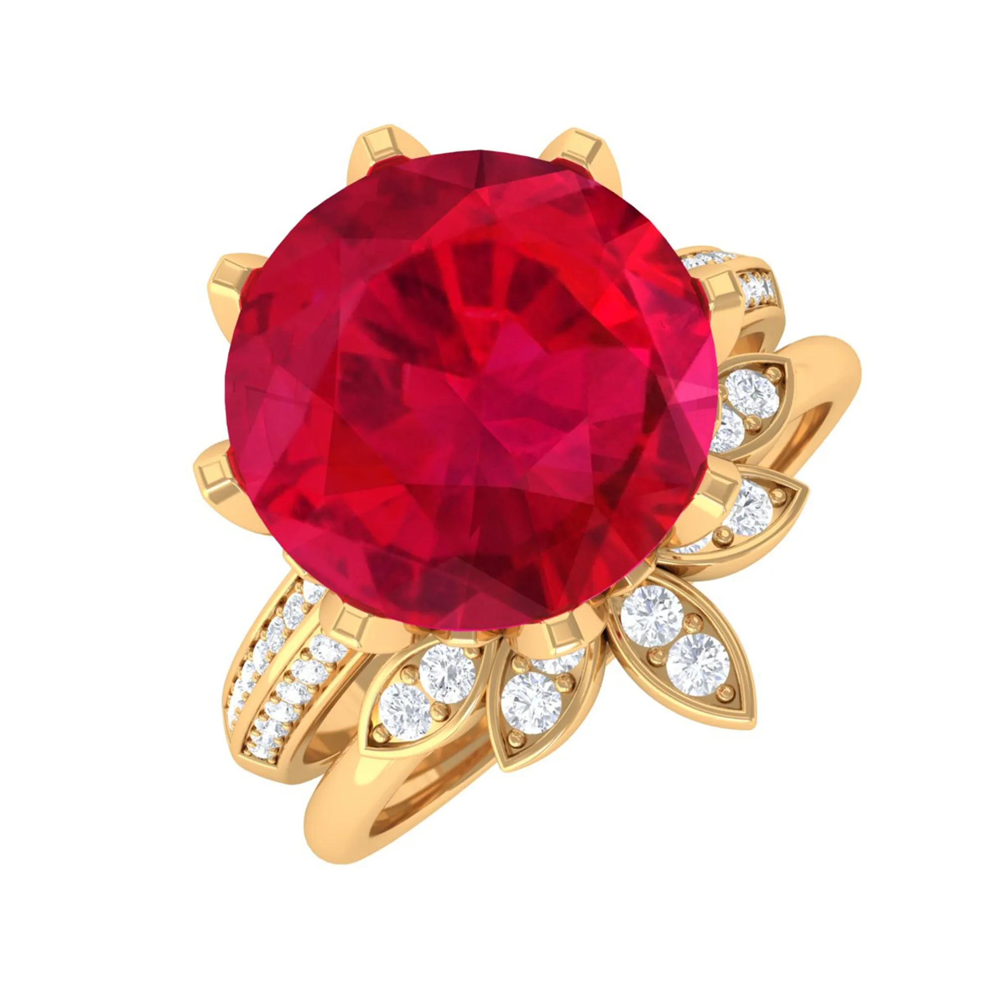 Lab Grown Ruby Flower Bridal Engagement Ring Set with Moissanite