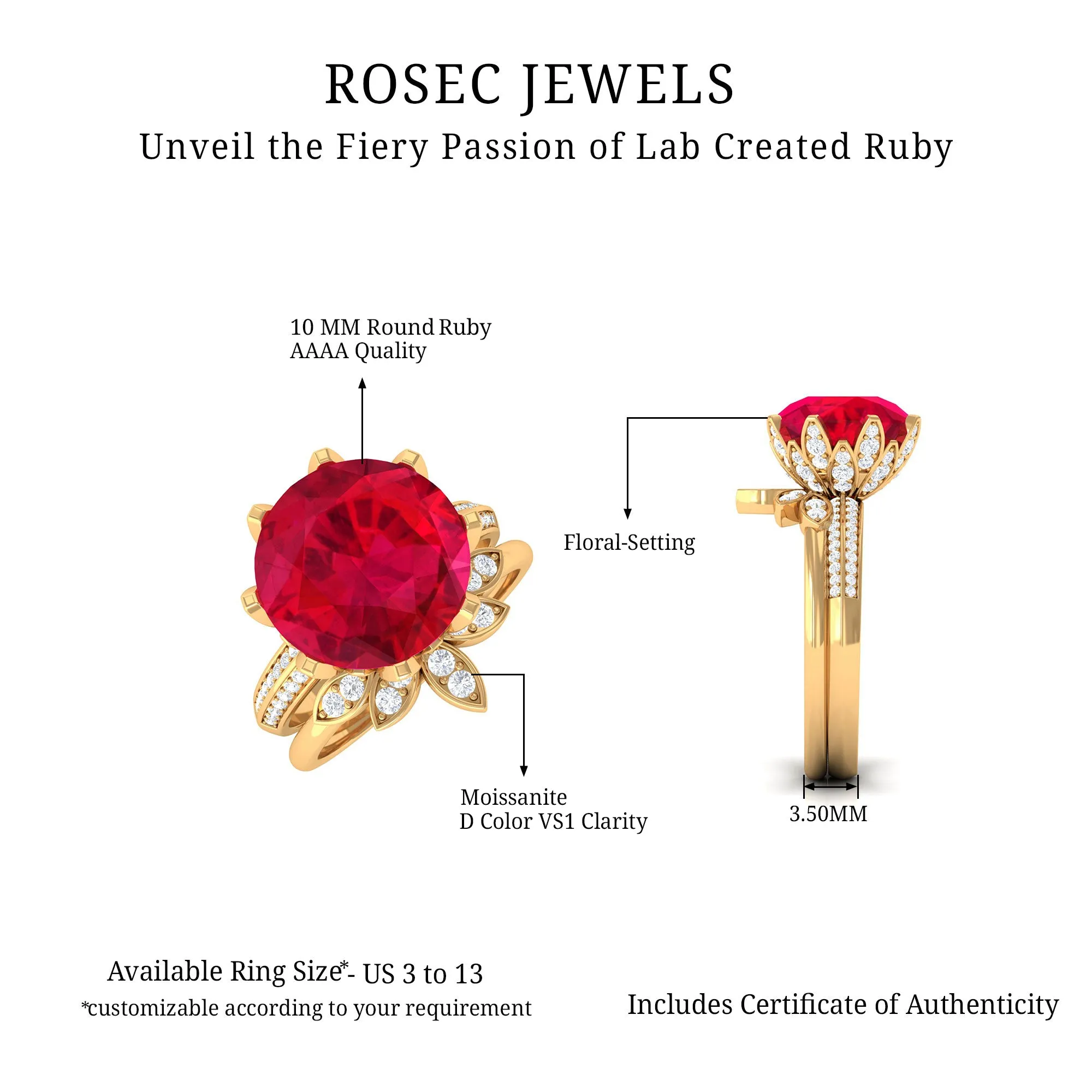 Lab Grown Ruby Flower Bridal Engagement Ring Set with Moissanite