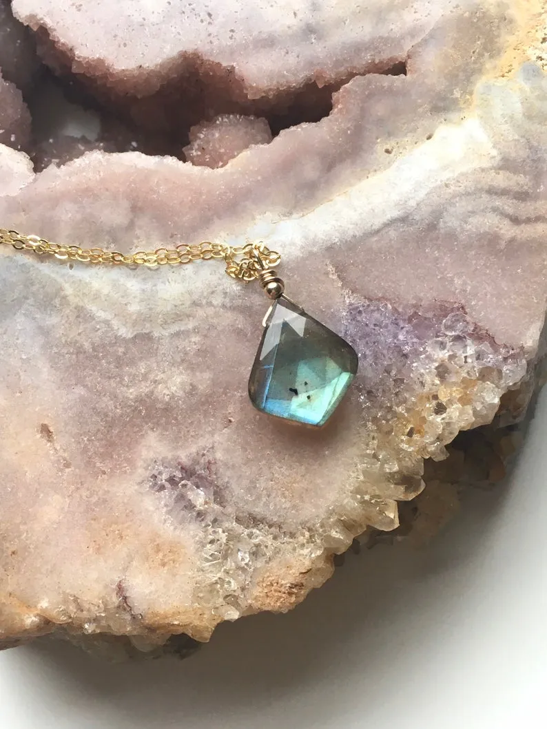 Labradorite Pendant Necklace Sterling Silver or 14k Gold Filled