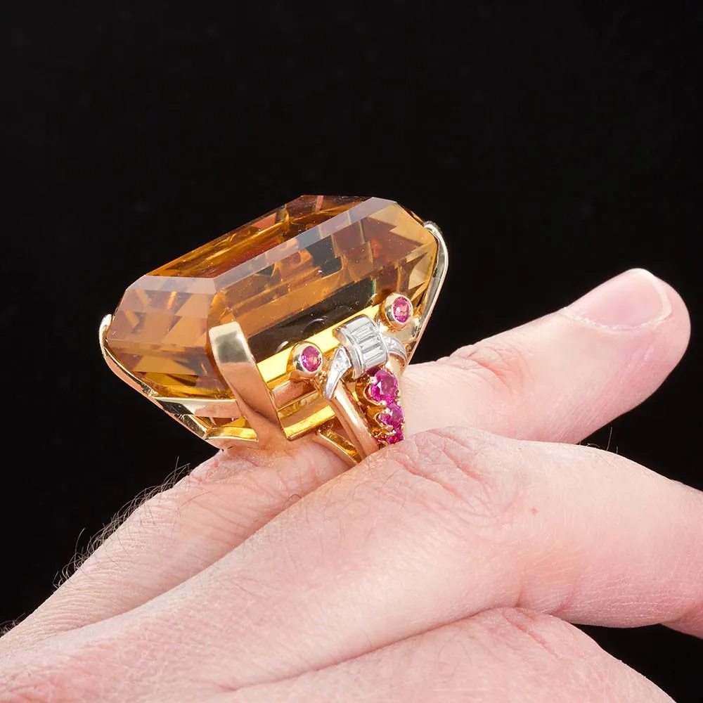 Large 75 Carat Citrine Art Deco Styled Ring