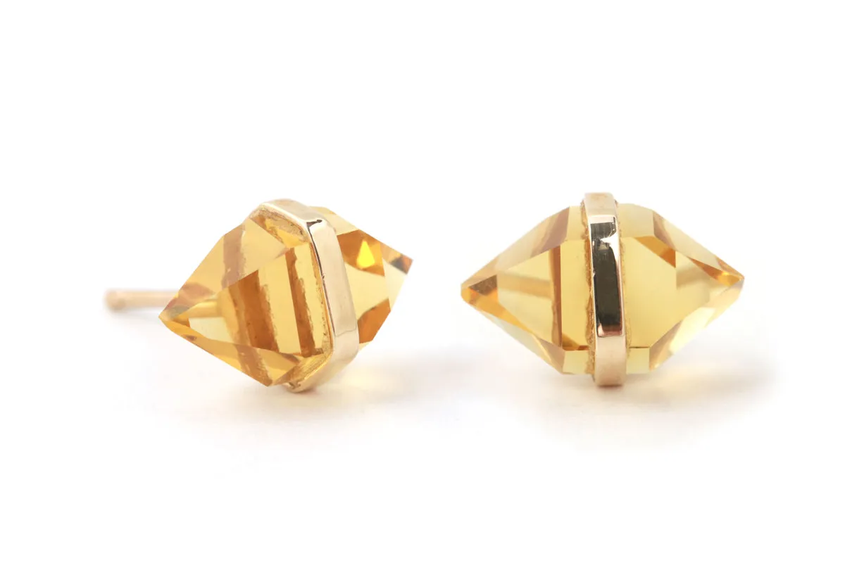 Large Herkimer cut Bezel Wrapped Citrine Stud Earrings