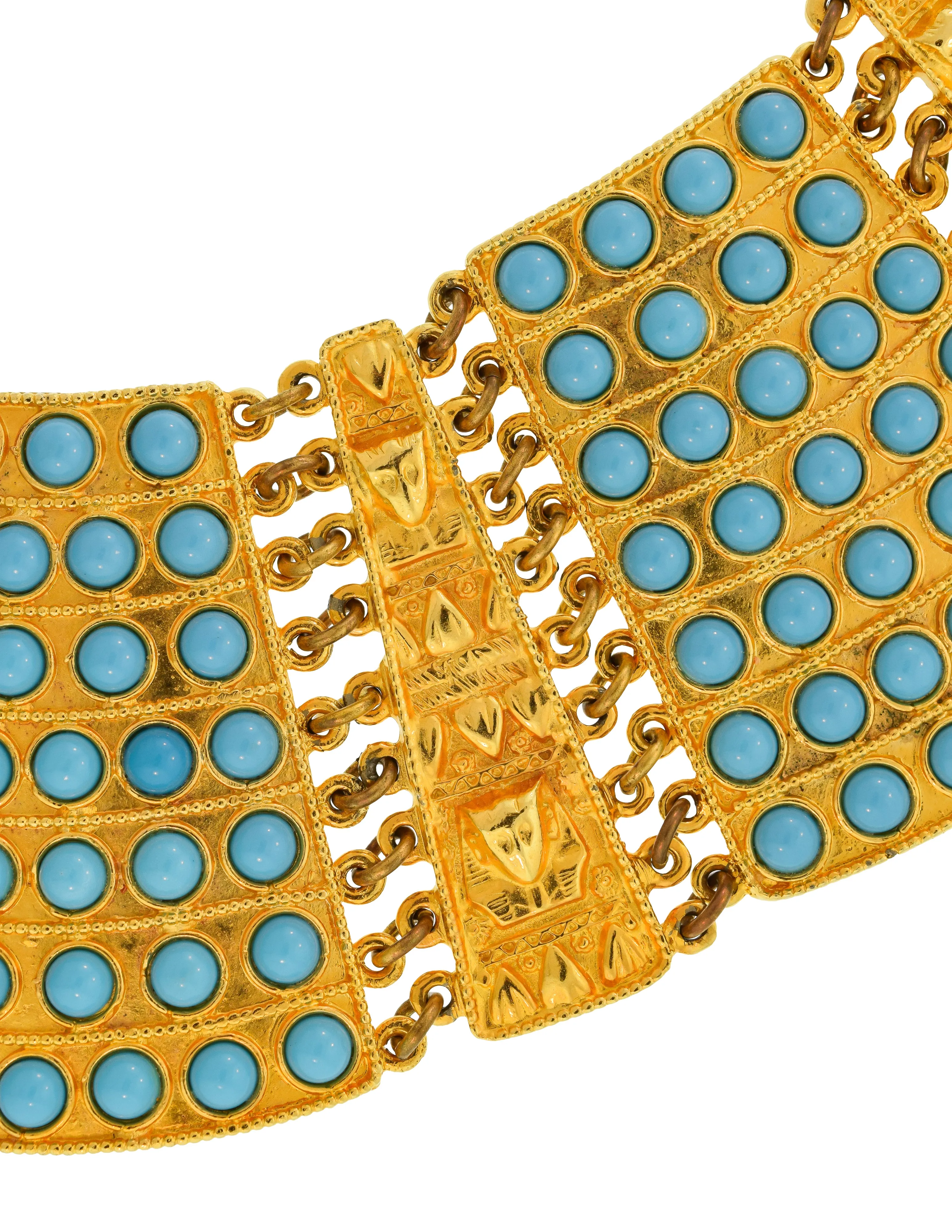 Lena Horne's Vintage 1970s Golden Turquoise Egyptian Revival Ultra Wide Choker Collar Necklace