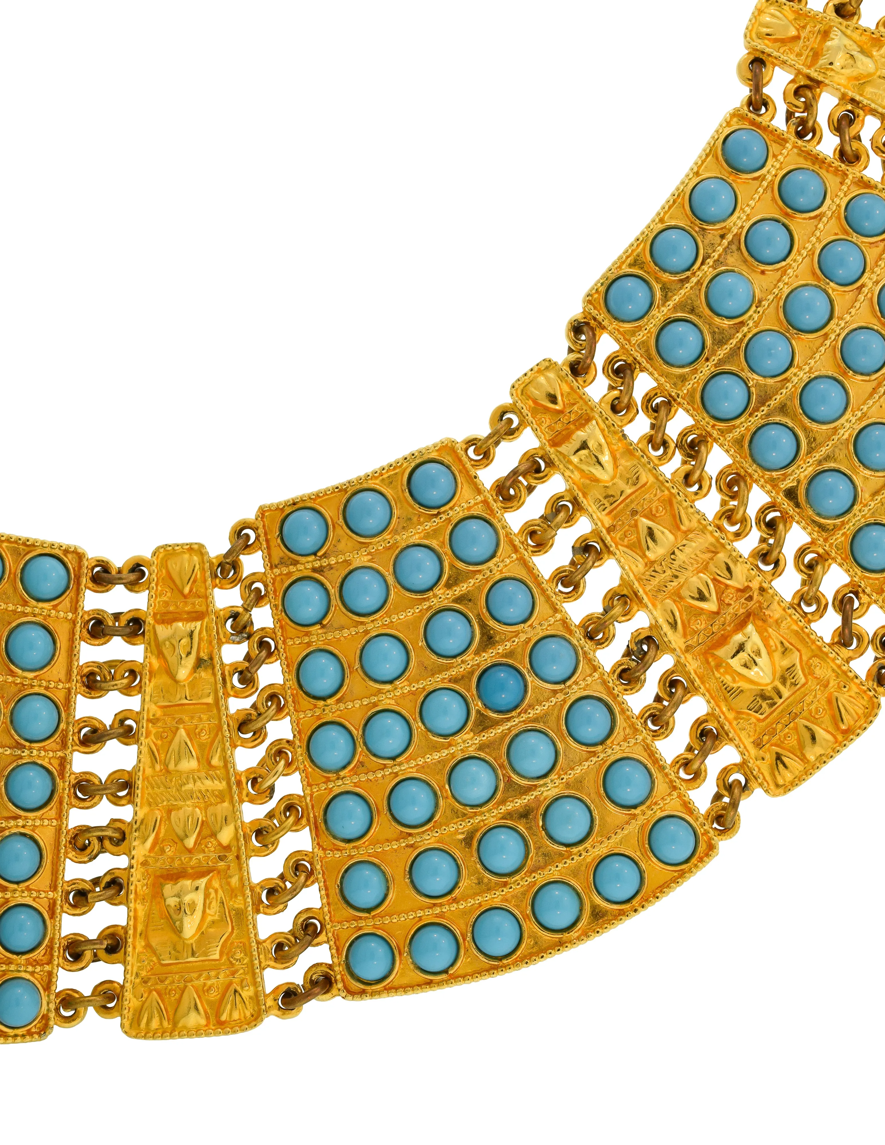 Lena Horne's Vintage 1970s Golden Turquoise Egyptian Revival Ultra Wide Choker Collar Necklace