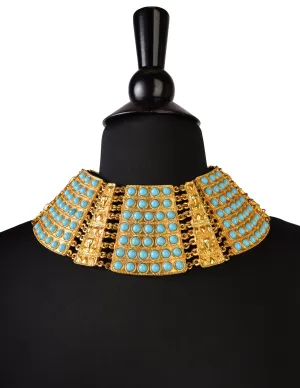 Lena Horne's Vintage 1970s Golden Turquoise Egyptian Revival Ultra Wide Choker Collar Necklace