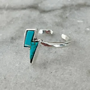 Lightning Bolt Turquoise Ring - Silver