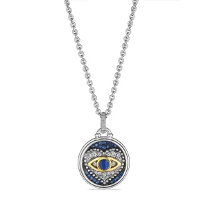 Little Luxuries Evil Eye Heart Medallion Necklace with Blue Sapphire, Diamonds and 18K Gold