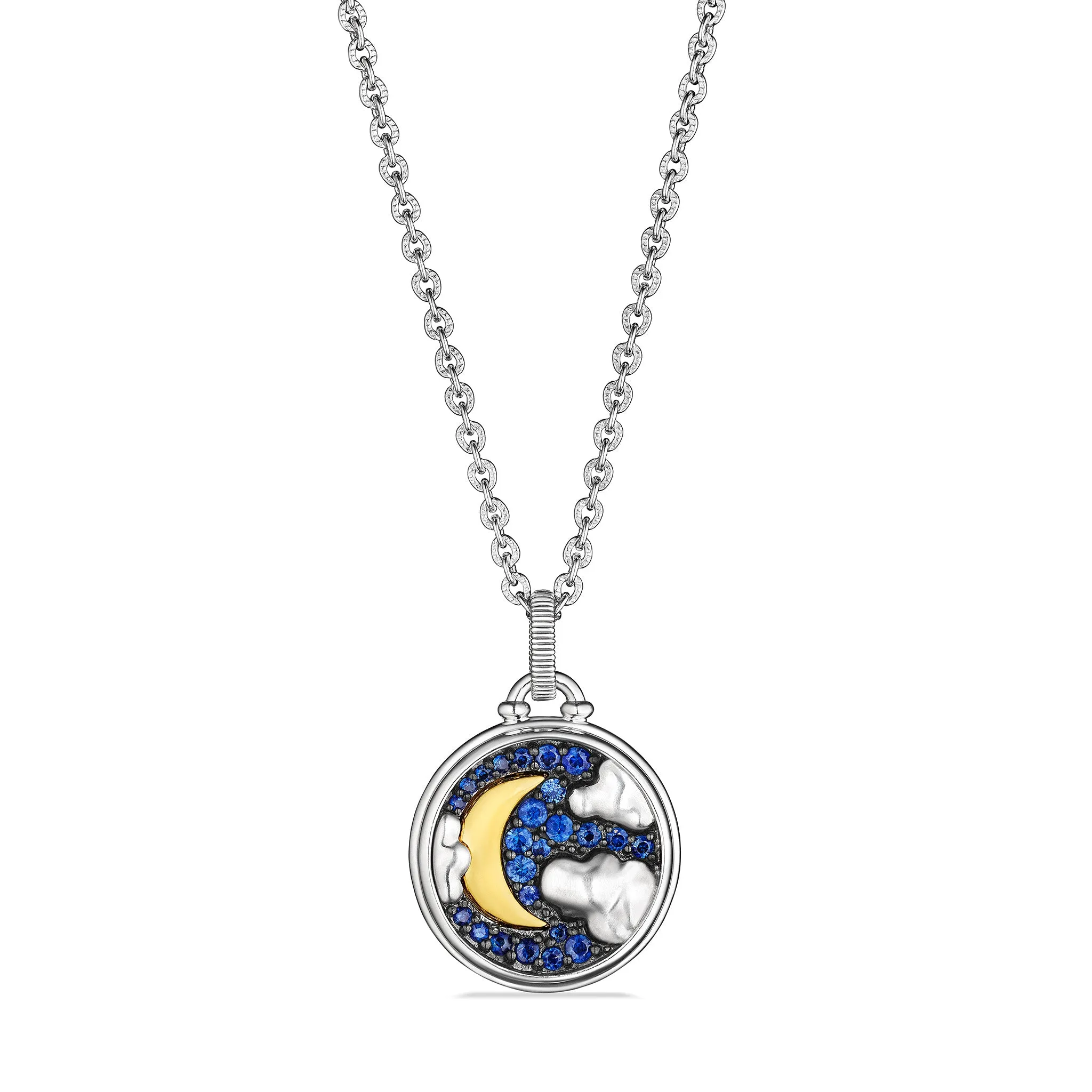 Little Luxuries Night Sky Medallion Necklace with Blue Sapphire, Diamonds and 18K Gold