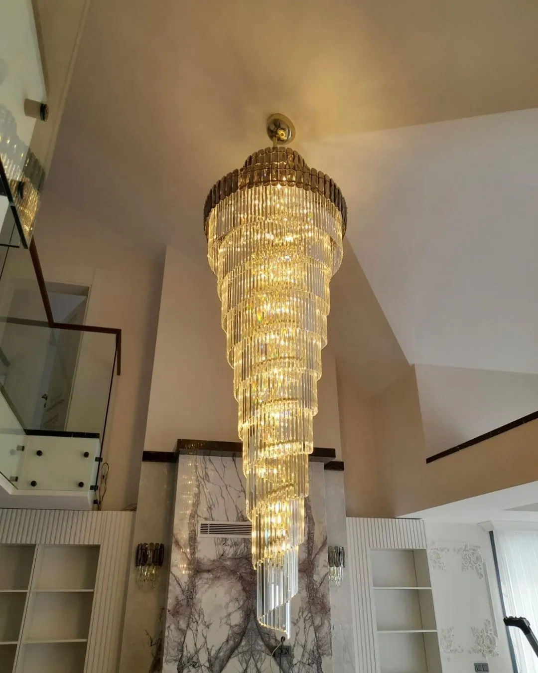 Luxury Extra Large Foyer Spiral Staircase Chandelier Long Crystal Ceiling Light Fixture For Living Room Hall Entrance