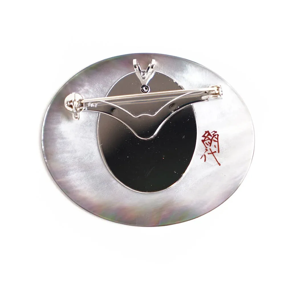 Maki-e Urushi Lacquer Brooch - Black Lip Oyster Pearl Shell / Rabbit -, Traditional Japanese Urushi Lacquer Jewelry