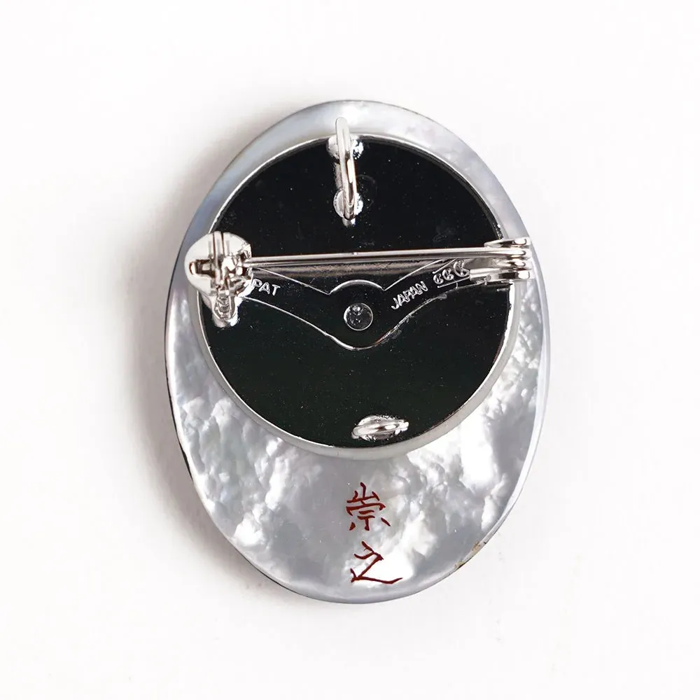 Maki-e Urushi Lacquer Brooch - White South Sea Pearl Shell / Sunflower -, Traditional Japanese Urushi Lacquer Jewelry