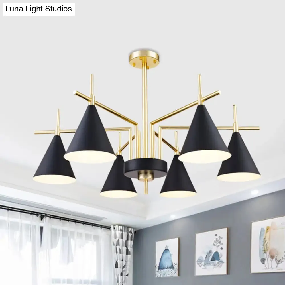 Modern 6-Light Black-Gold Flush Mount Chandelier with Radial Design for Bedroom