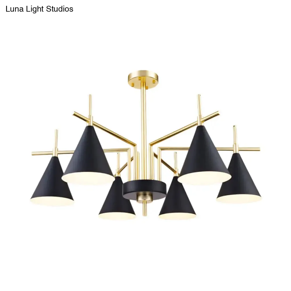 Modern 6-Light Black-Gold Flush Mount Chandelier with Radial Design for Bedroom