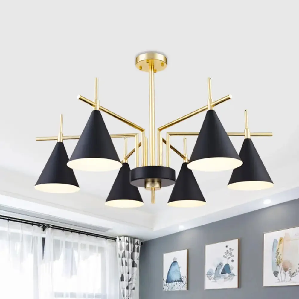 Modern 6-Light Black-Gold Flush Mount Chandelier with Radial Design for Bedroom