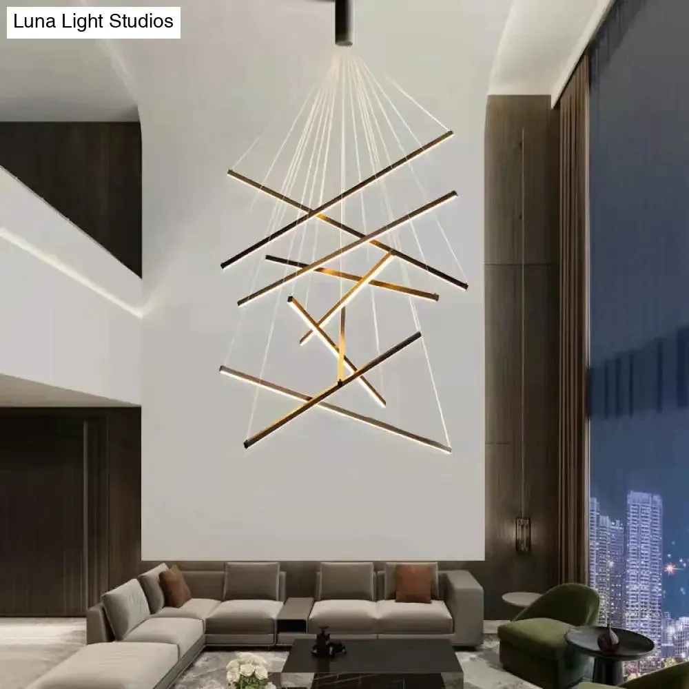 Modern Black Stair Chandelier simple modern duplex building high-rise empty living Dining room hall Bedroom Staircase long LED line lamp