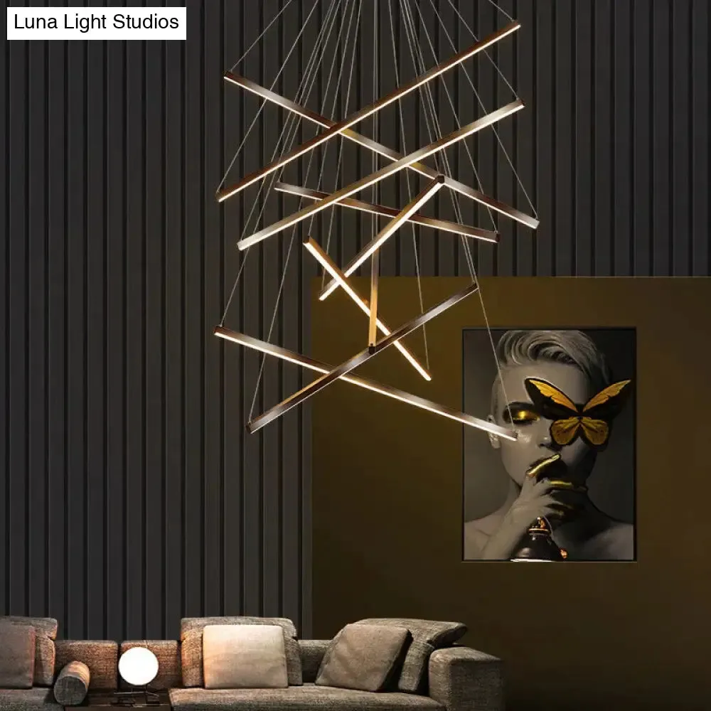 Modern Black Stair Chandelier simple modern duplex building high-rise empty living Dining room hall Bedroom Staircase long LED line lamp