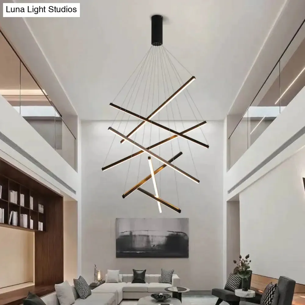 Modern Black Stair Chandelier simple modern duplex building high-rise empty living Dining room hall Bedroom Staircase long LED line lamp