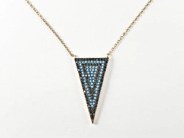 Modern Layered Triangle Design Micro CZ Setting Pink Gold Chain Silver Necklace