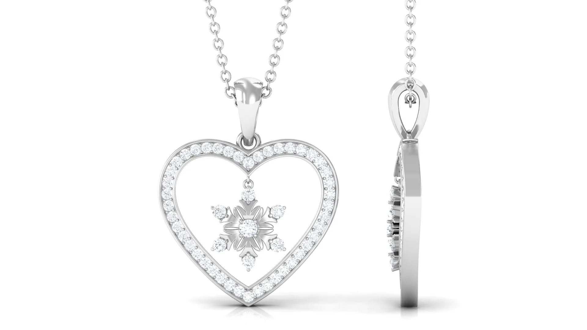 Moissanite Snowflake Heart Pendant Necklace