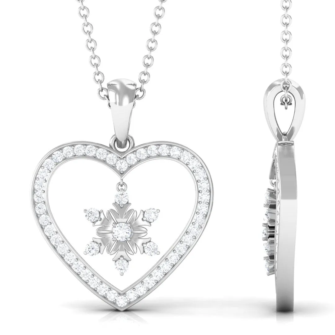 Moissanite Snowflake Heart Pendant Necklace