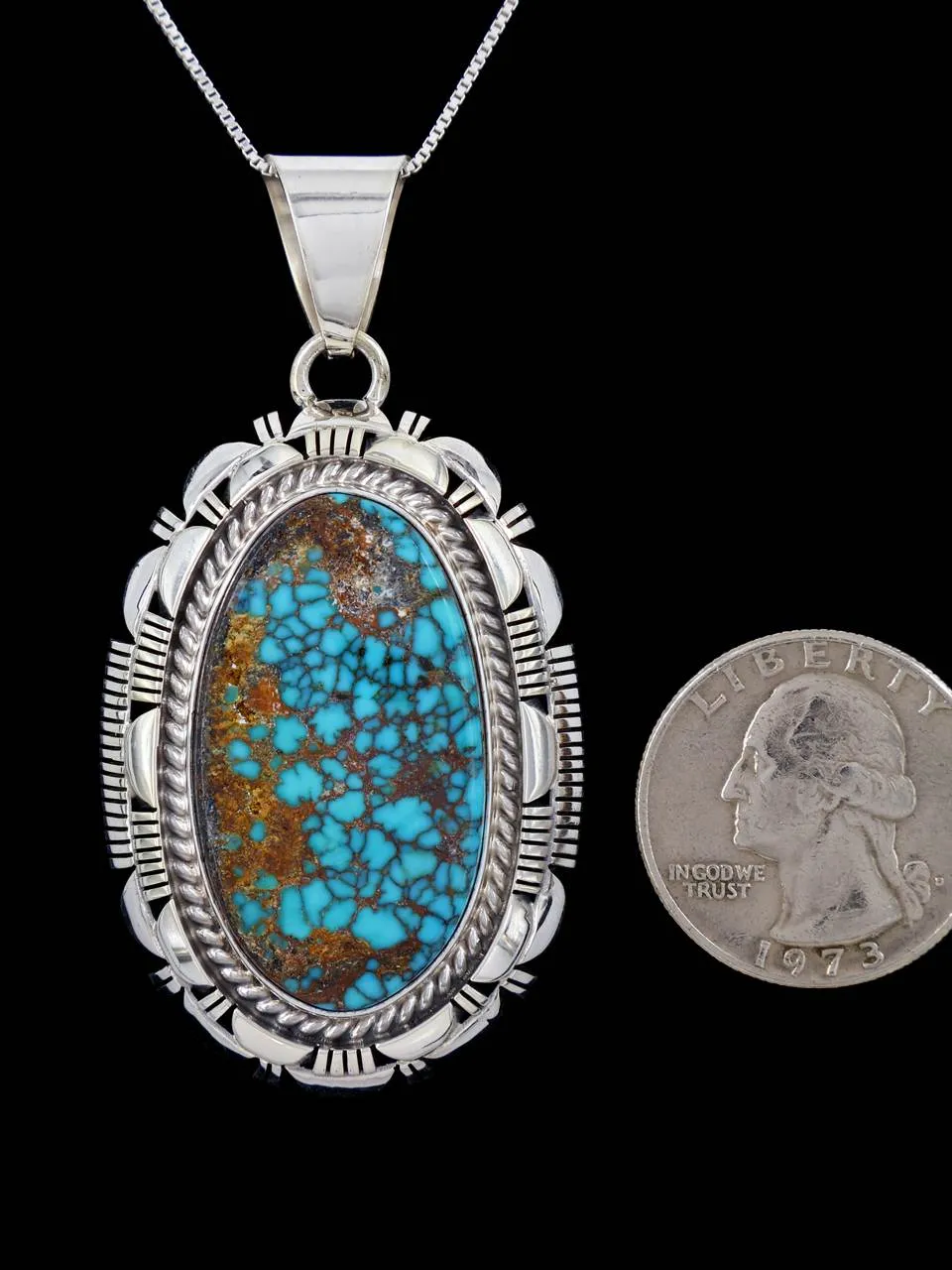 Native American Sterling Silver Natural Moon River Turquoise Pendant