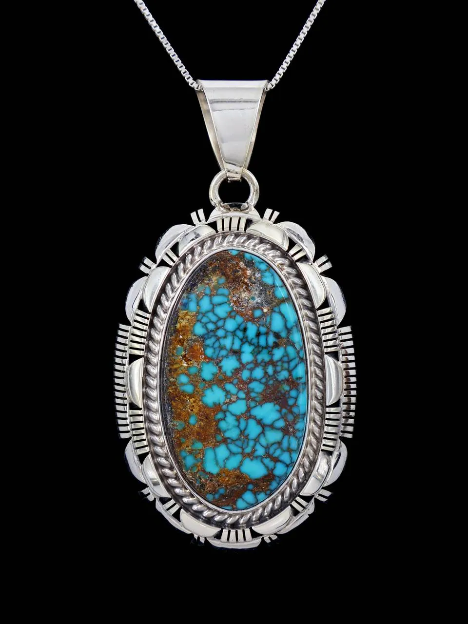 Native American Sterling Silver Natural Moon River Turquoise Pendant