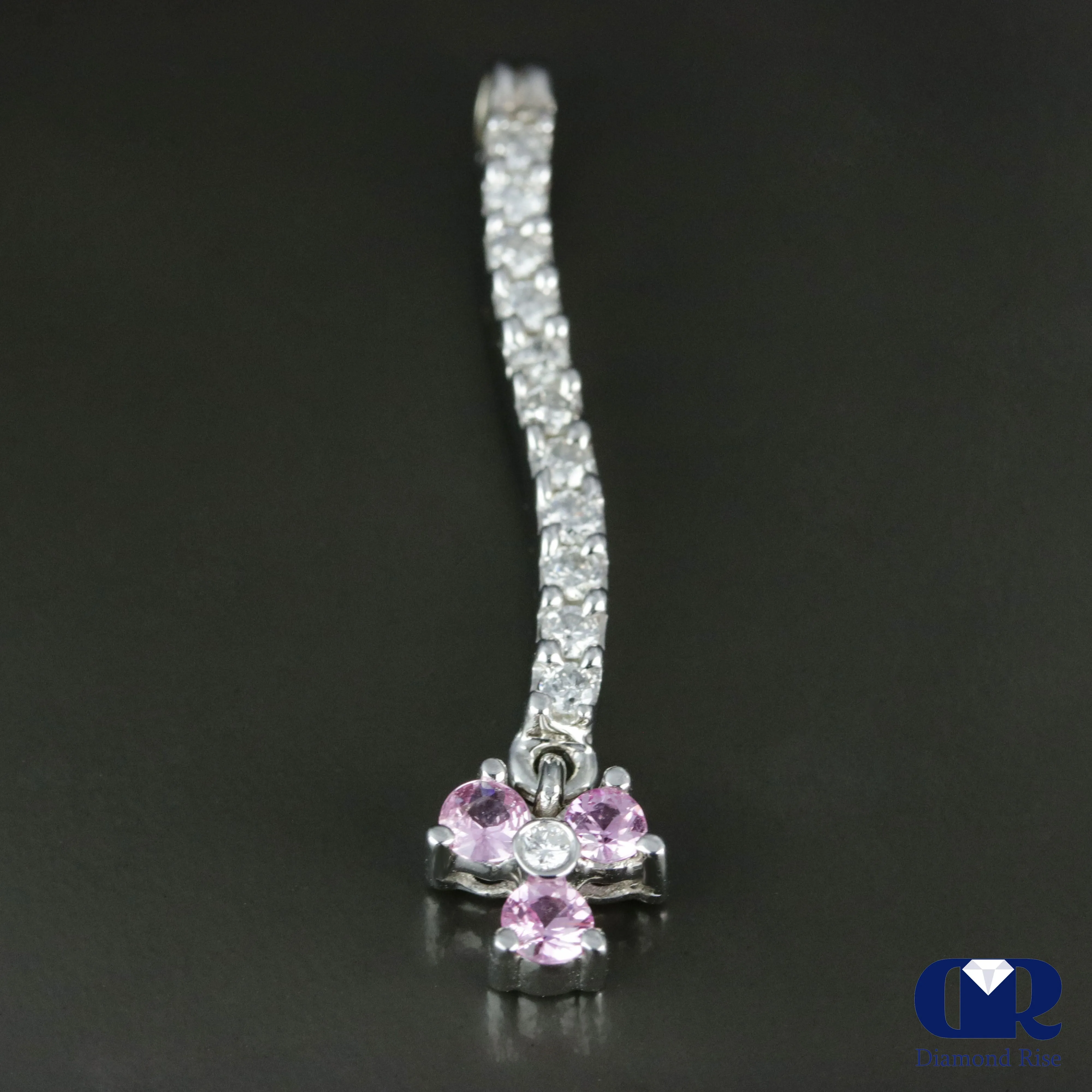 Natural 0.75 Ct Round Diamond & Pink Sapphire Pendant Necklace 14K Gold W/16" Chain