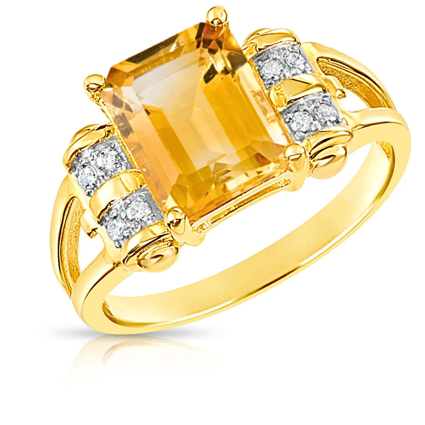 Natural Citrine Gemstone Ring, 14k Gold Ring with Natural Diamonds