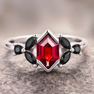 Natural Red Garnet & Black Onyx Ring- Sterling Silver