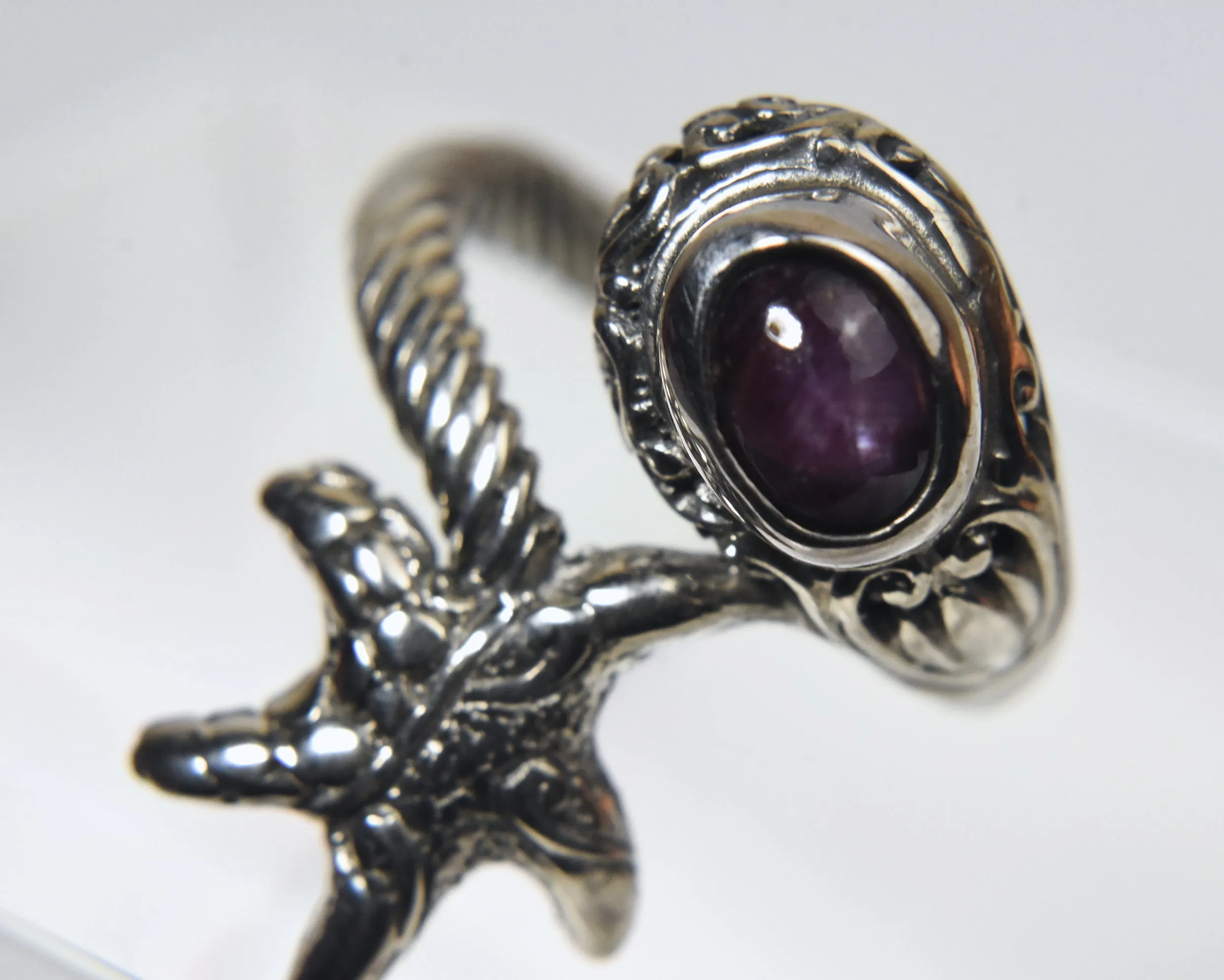 Natural Star Ruby Starfish Sterling Silver Ring - Size 7