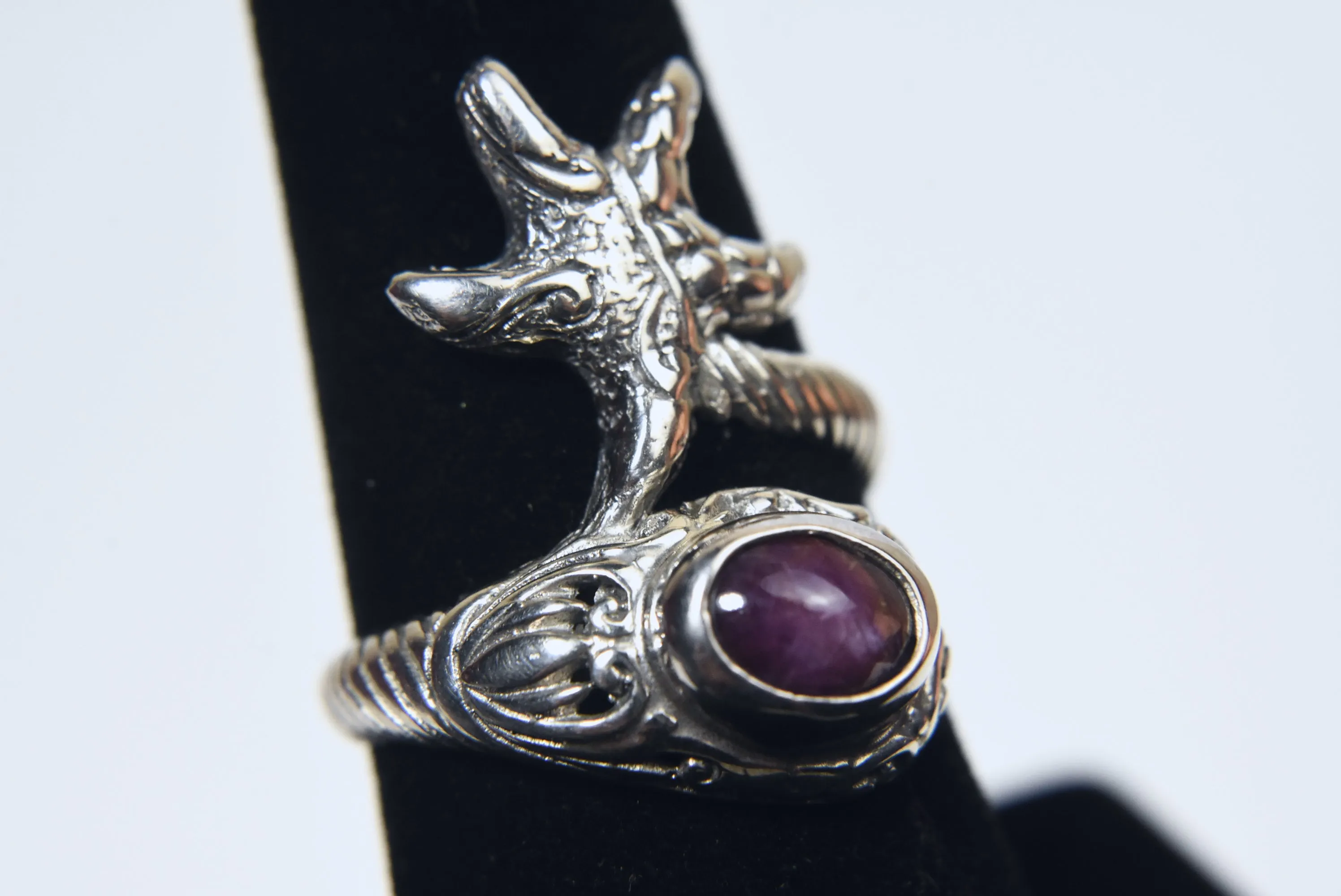 Natural Star Ruby Starfish Sterling Silver Ring - Size 7