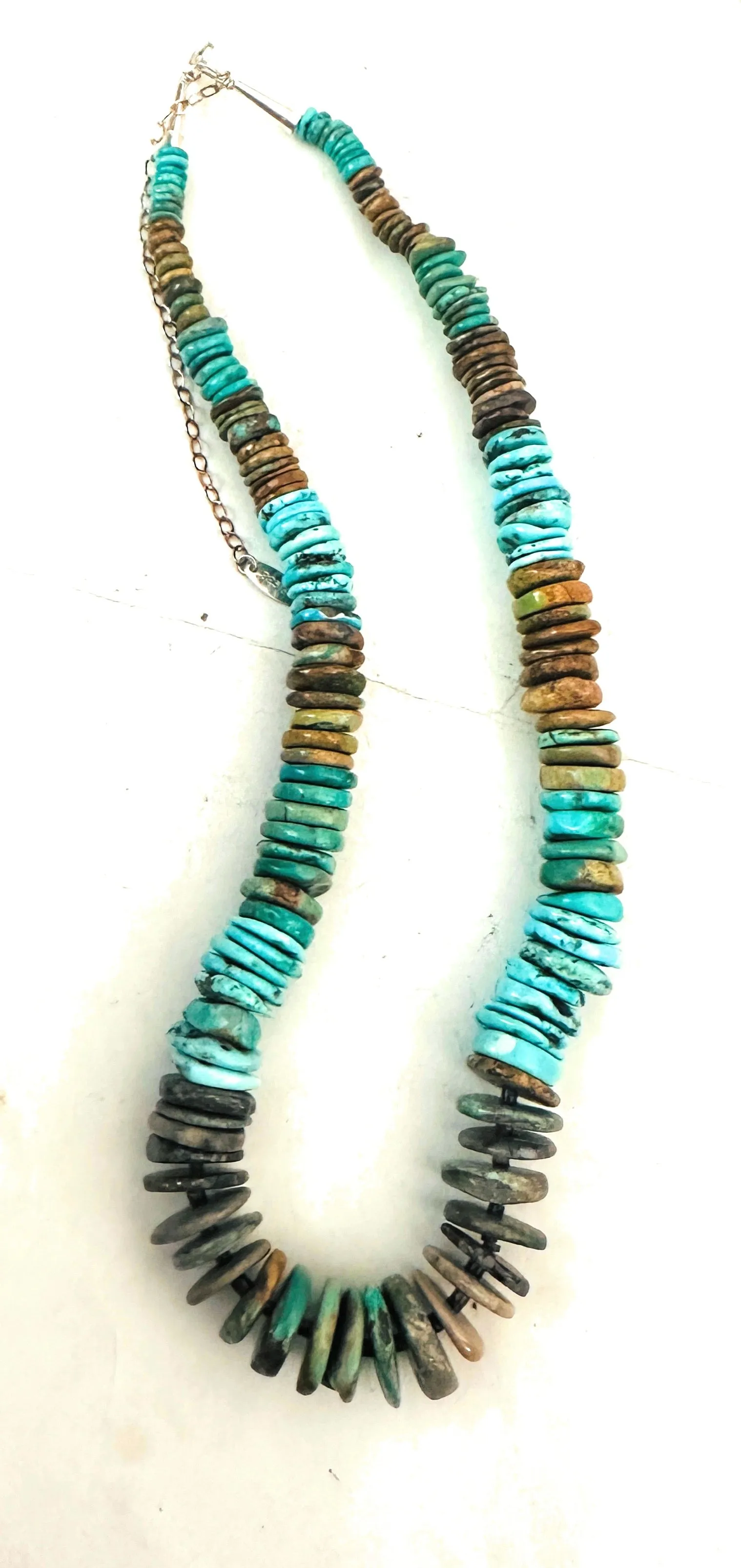 Navajo Turquoise and Sterling Silver Rolled Beaded Necklace 18”